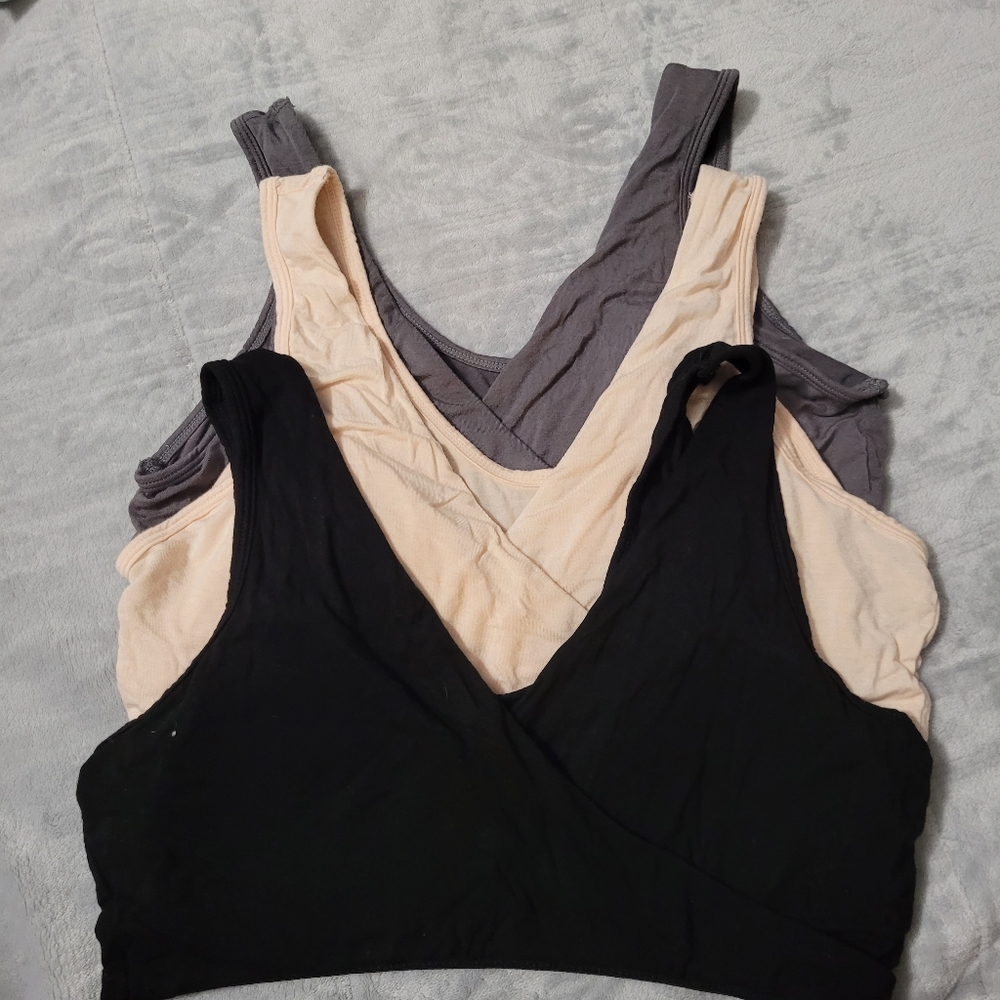 3 Zuxnzux size large nursing bras, black/nude/gray